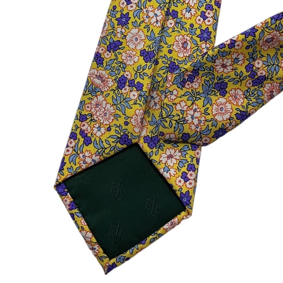 LAUREN RALPH LAUREN Yellow Floral Silk DESIGNER Tie HANDMADE - Picture 5 of 5